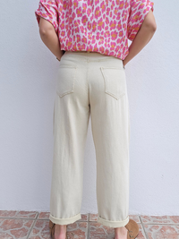 Jean femme coupe barrel beige taille haute