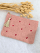 Pochette en velours côtelé – Cœurs dorés brodés