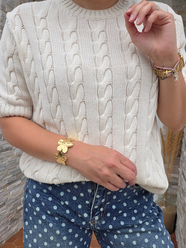 Pull maille torsadé écru 