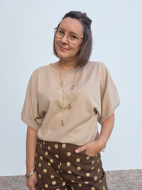 Pull beige manches chauve-souris courtes