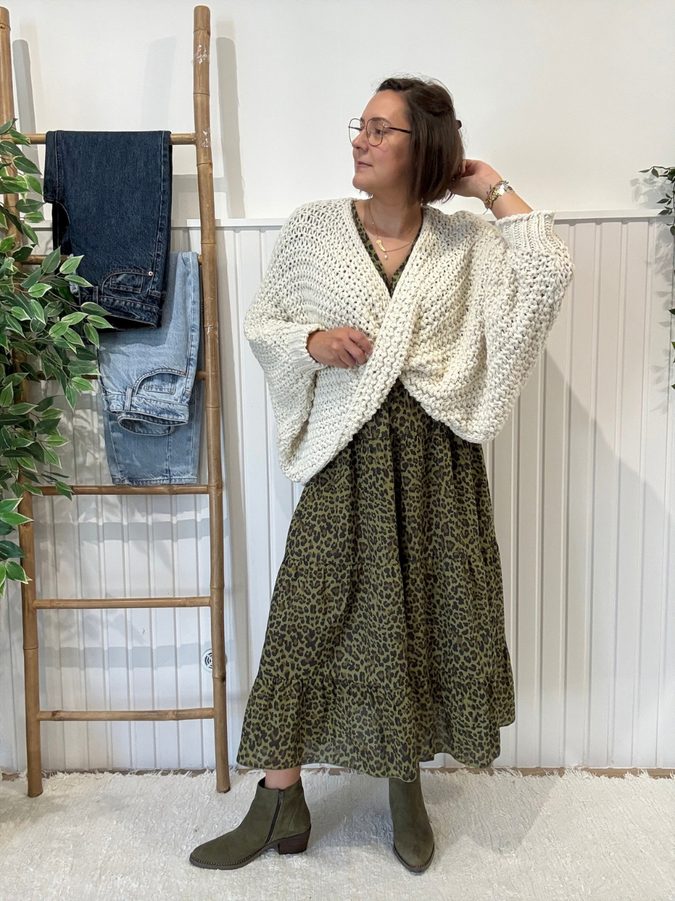 Pull large femme grosse maille croisé col V
