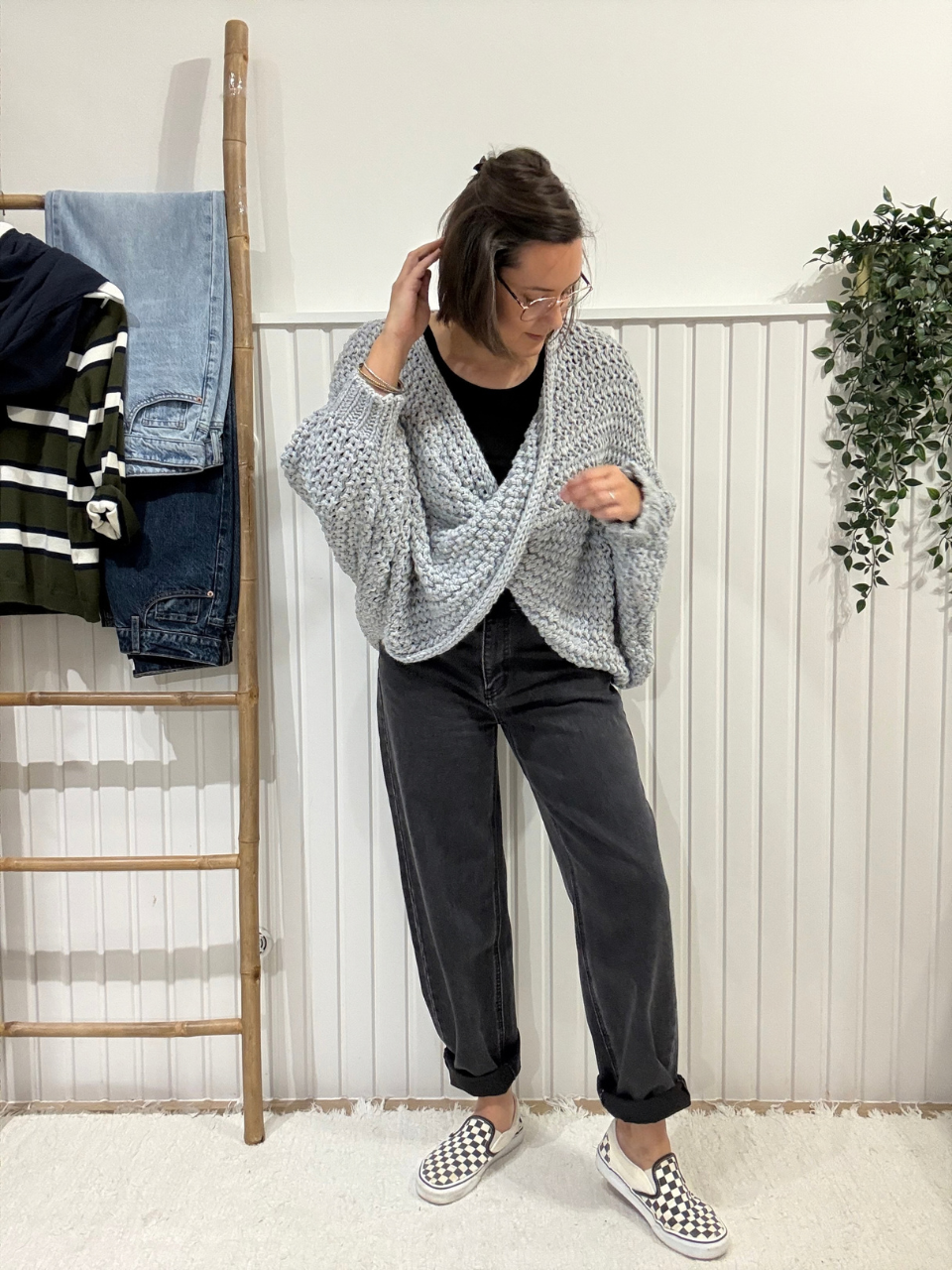Pull large femme grosse maille croisé col V