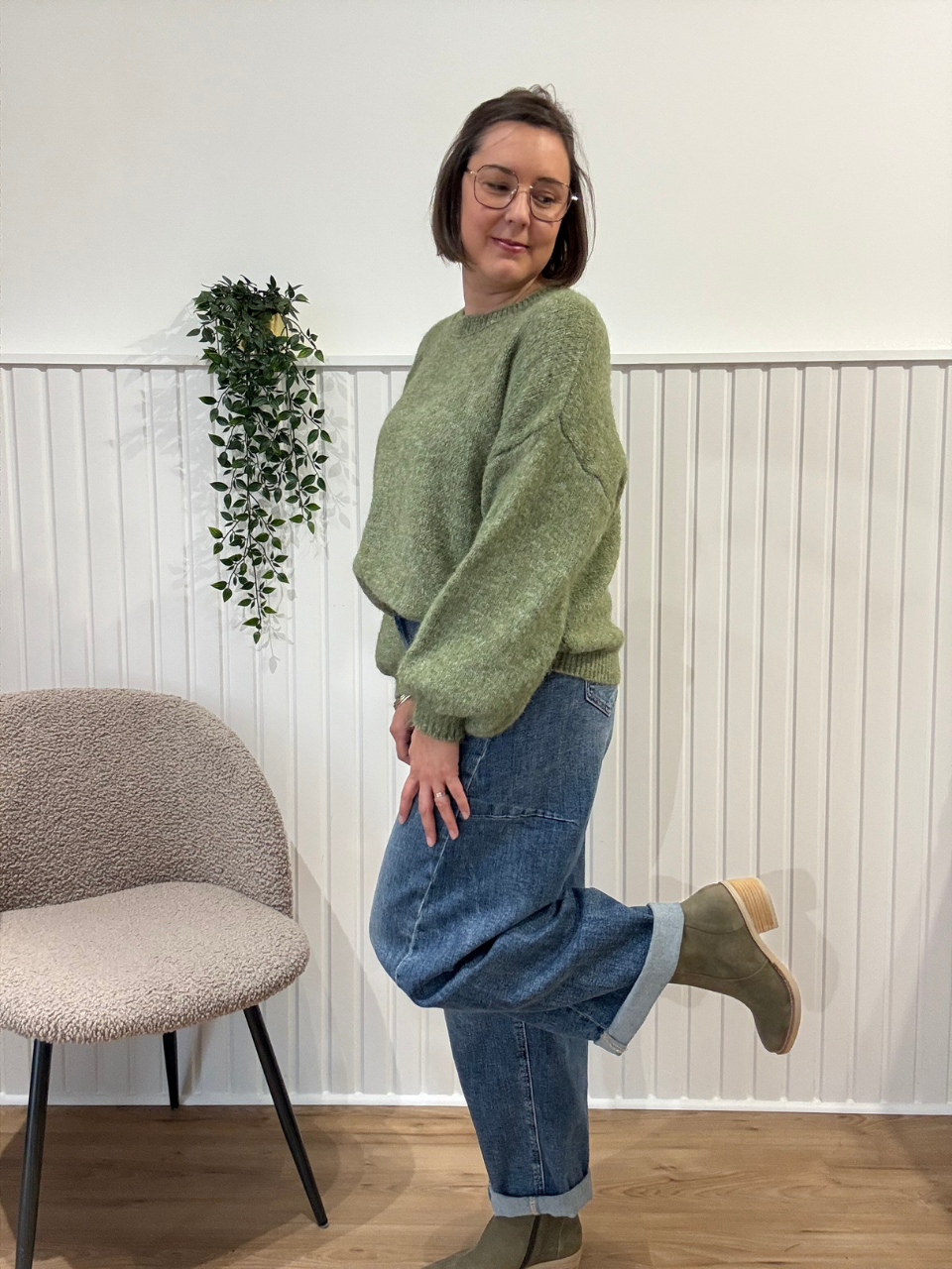 Pull femme doux et duveteux – Écru ou vert olive