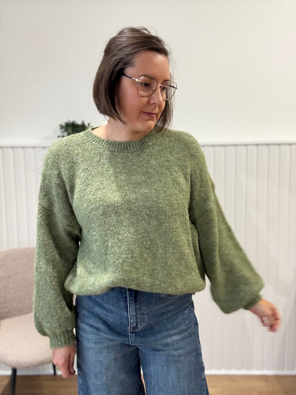 Pull femme doux et duveteux – Écru ou vert olive