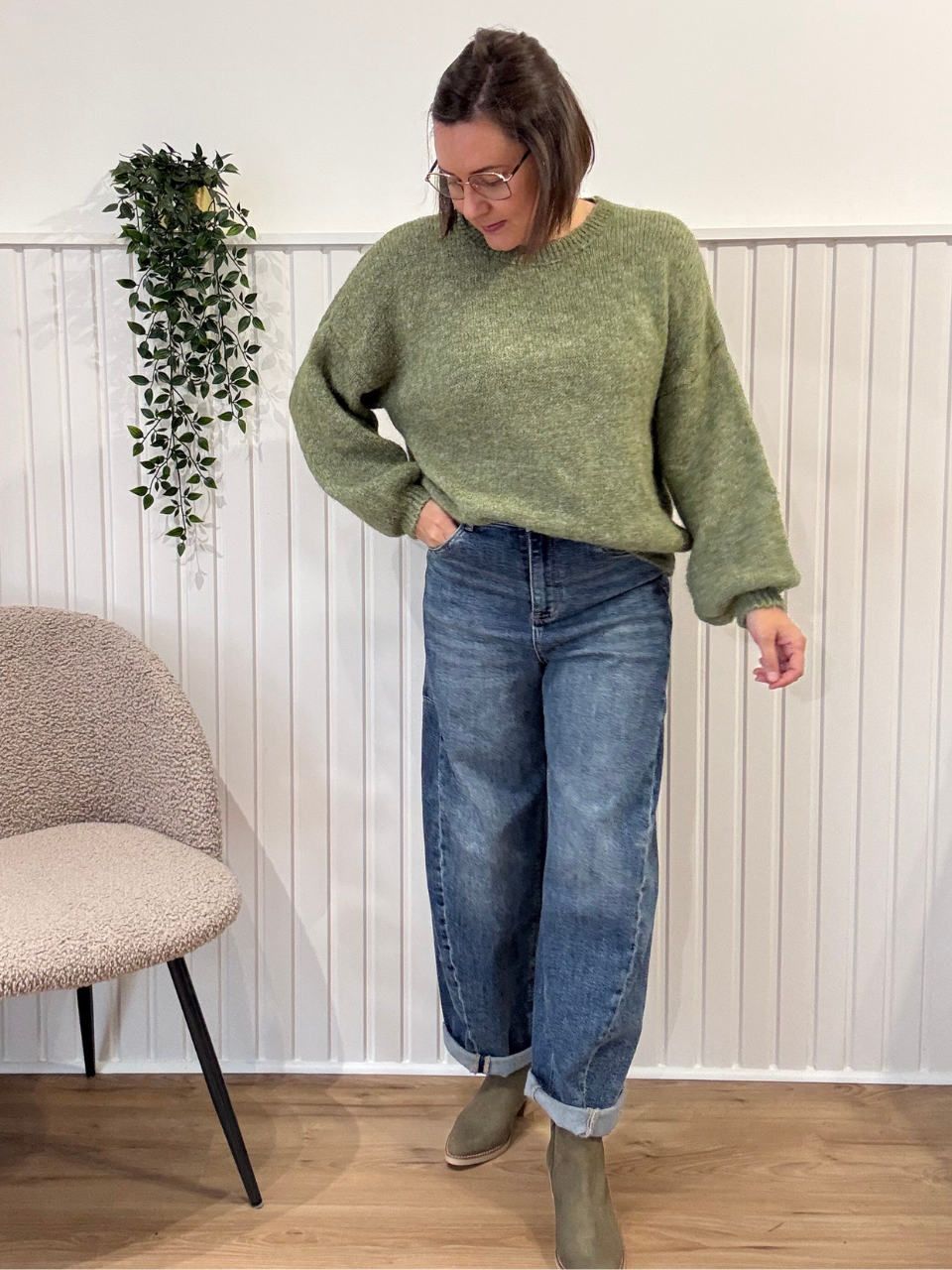 Pull femme doux et duveteux – Écru ou vert olive