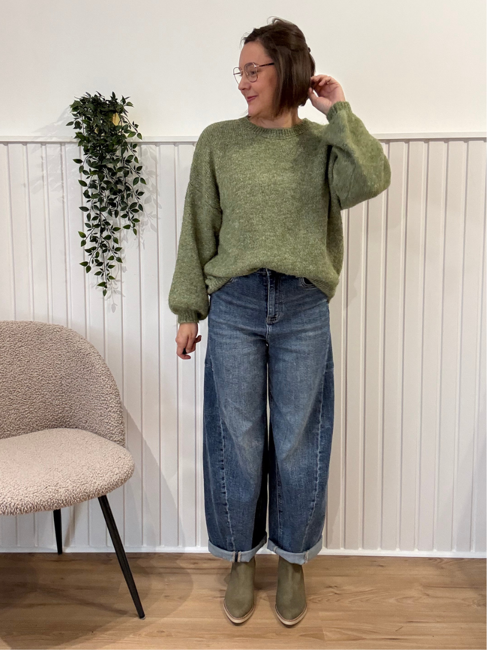 Pull femme doux et duveteux – Écru ou vert olive