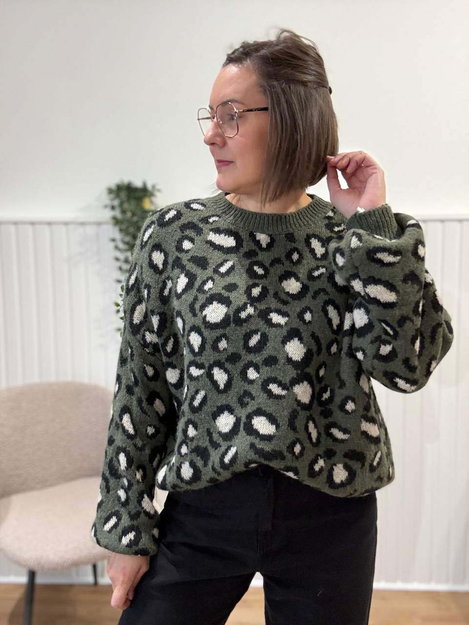 Pull léopard maille douce marron ou kaki