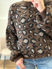 Pull léopard maille douce marron ou kaki