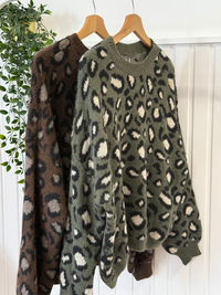 Pull léopard maille douce marron ou kaki