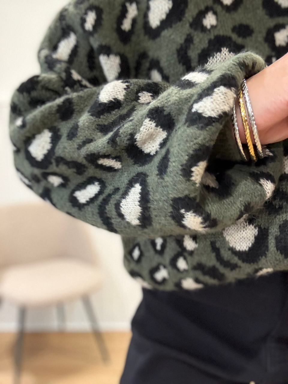Pull léopard maille douce marron ou kaki