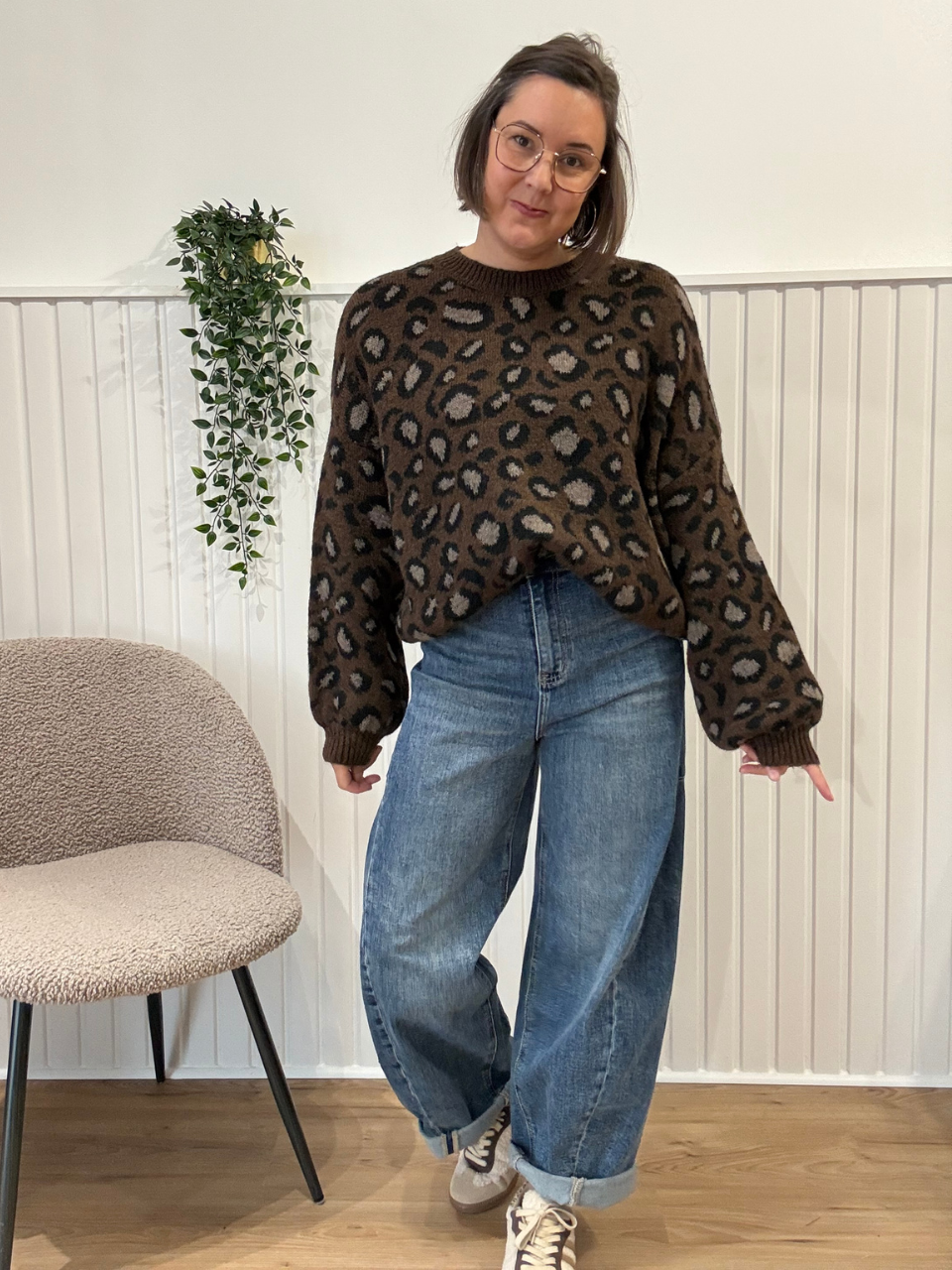 Pull léopard maille douce marron ou kaki