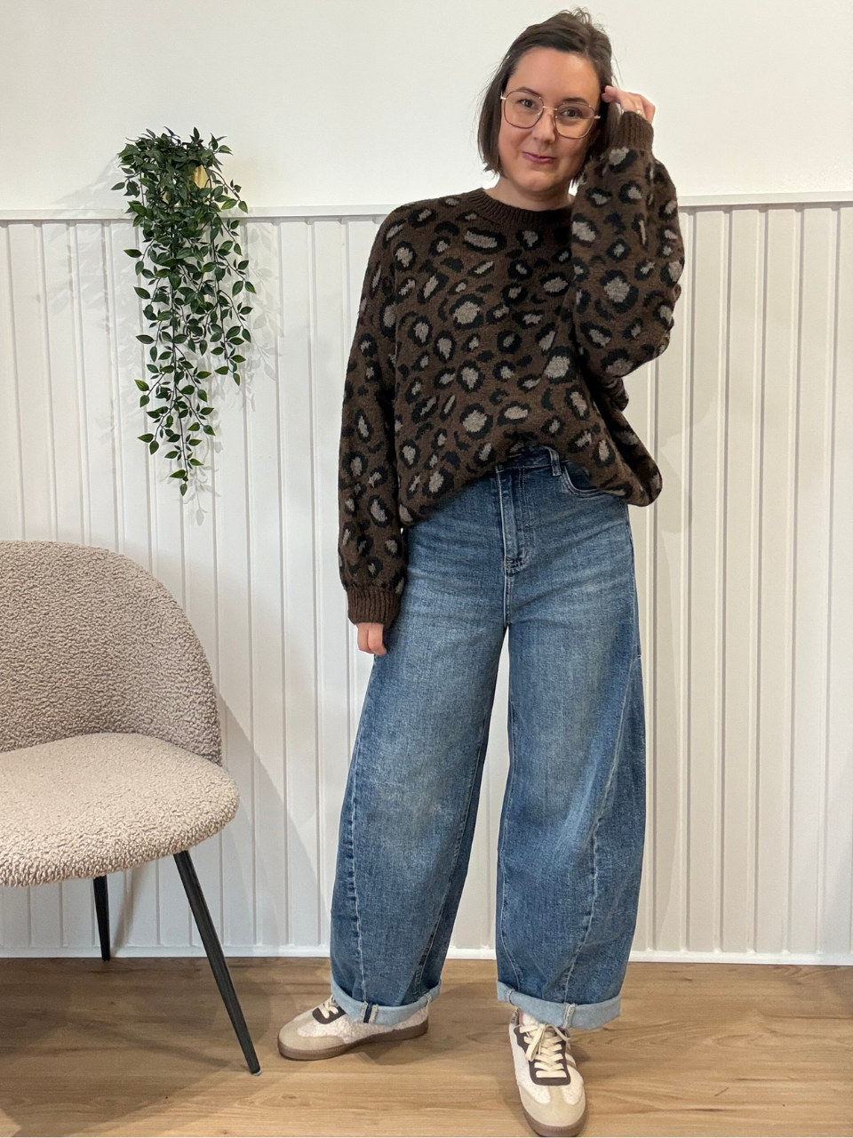 Pull léopard maille douce marron ou kaki