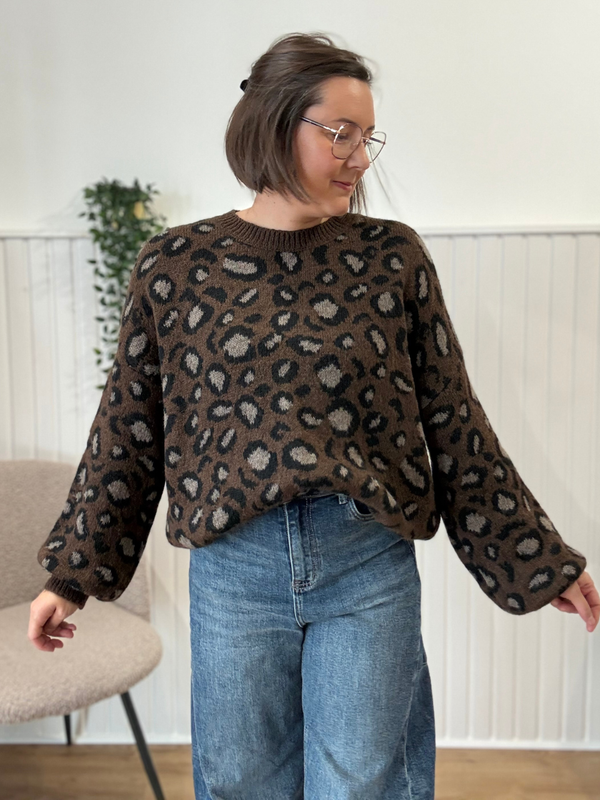 Pull léopard maille douce marron ou kaki