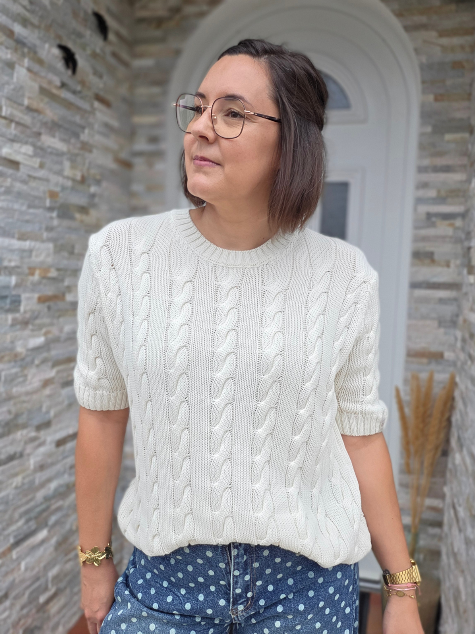 Pull maille torsadé écru inspiration Tommy Hilfiger