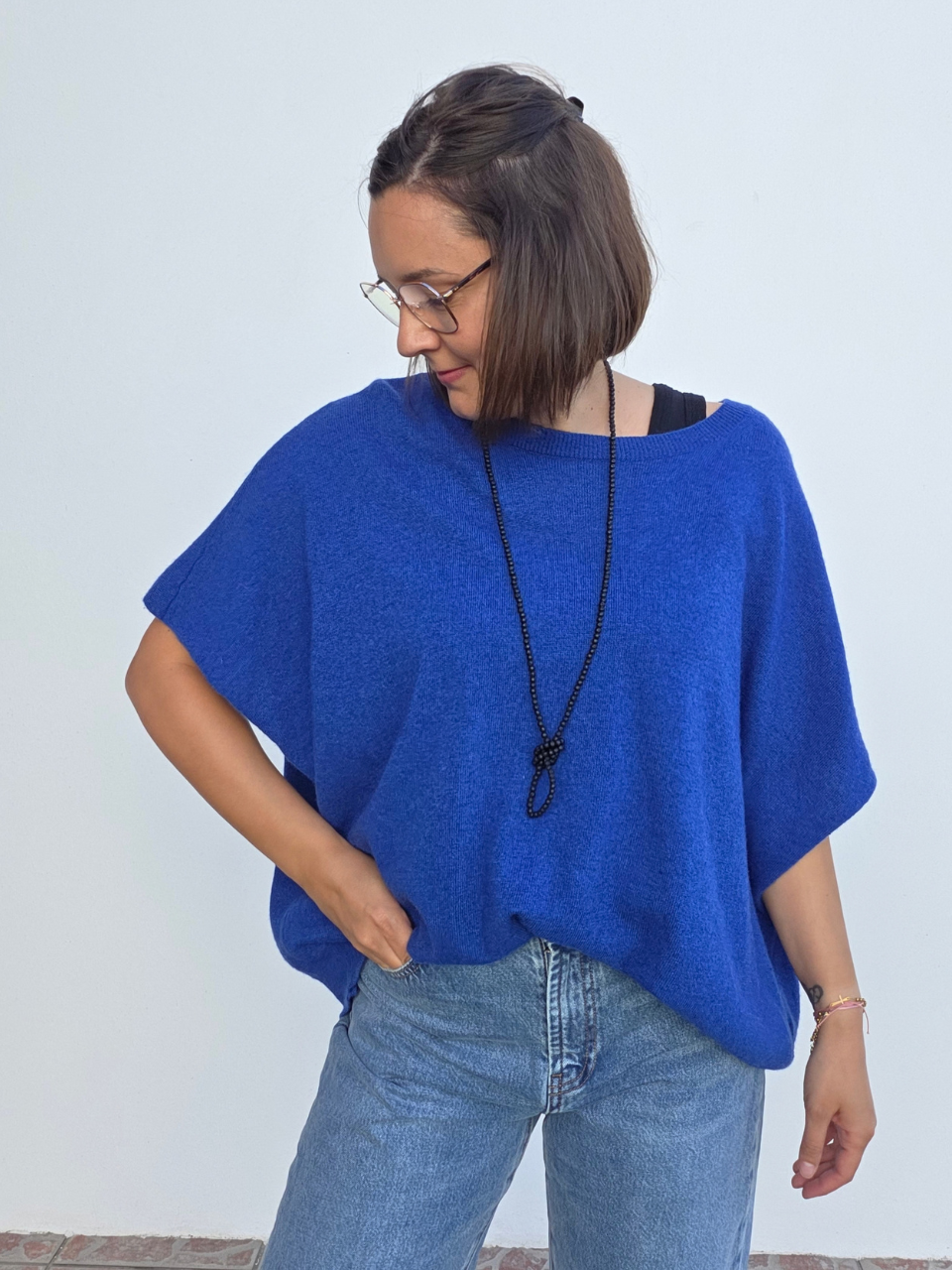 Pull oversize laine cachemire manches courtes