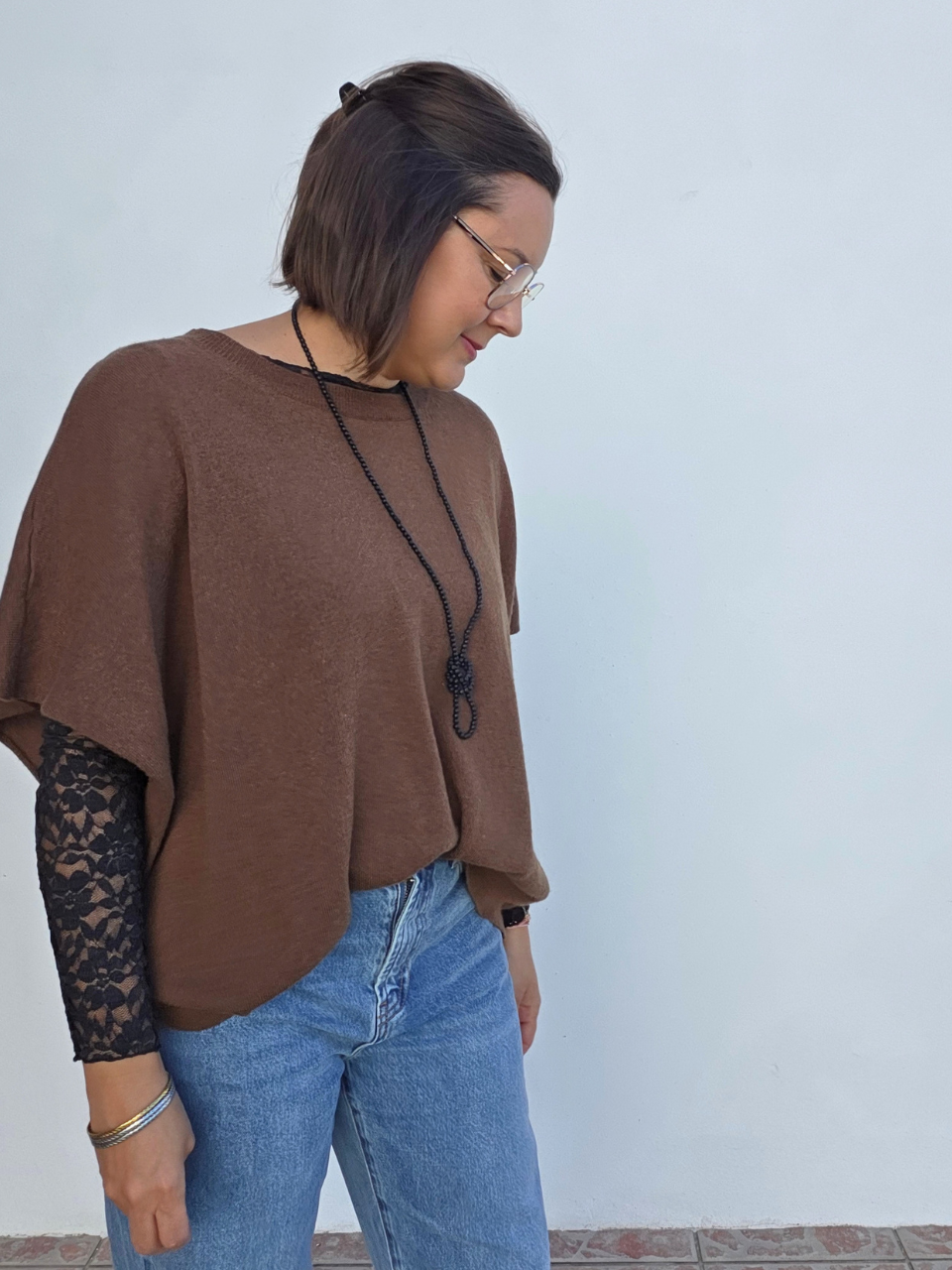 Pull oversize laine cachemire manches courtes