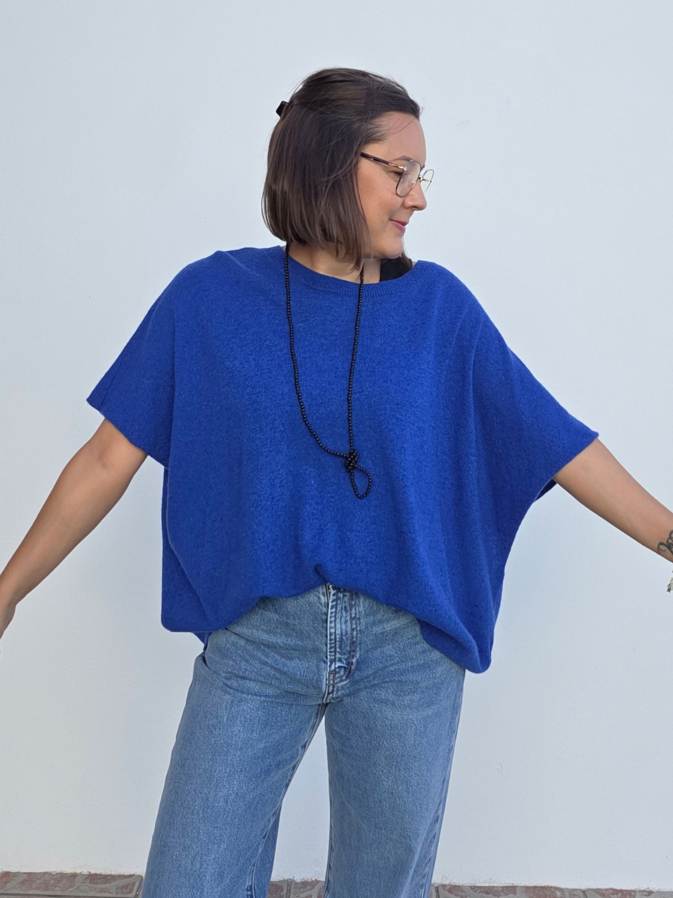 Pull oversize laine cachemire manches courtes