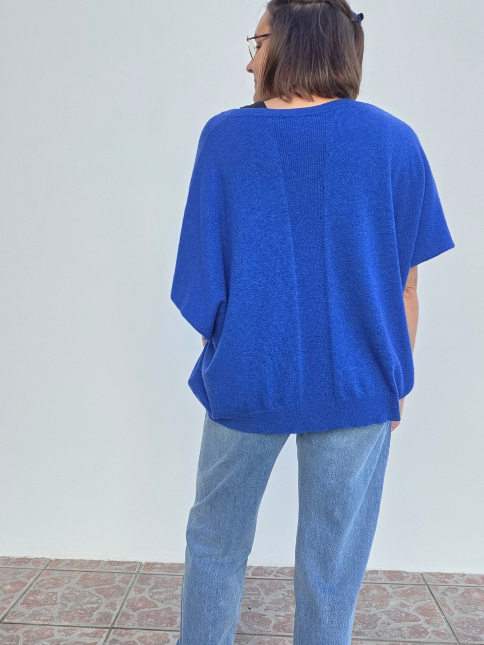 Pull oversize laine cachemire manches courtes