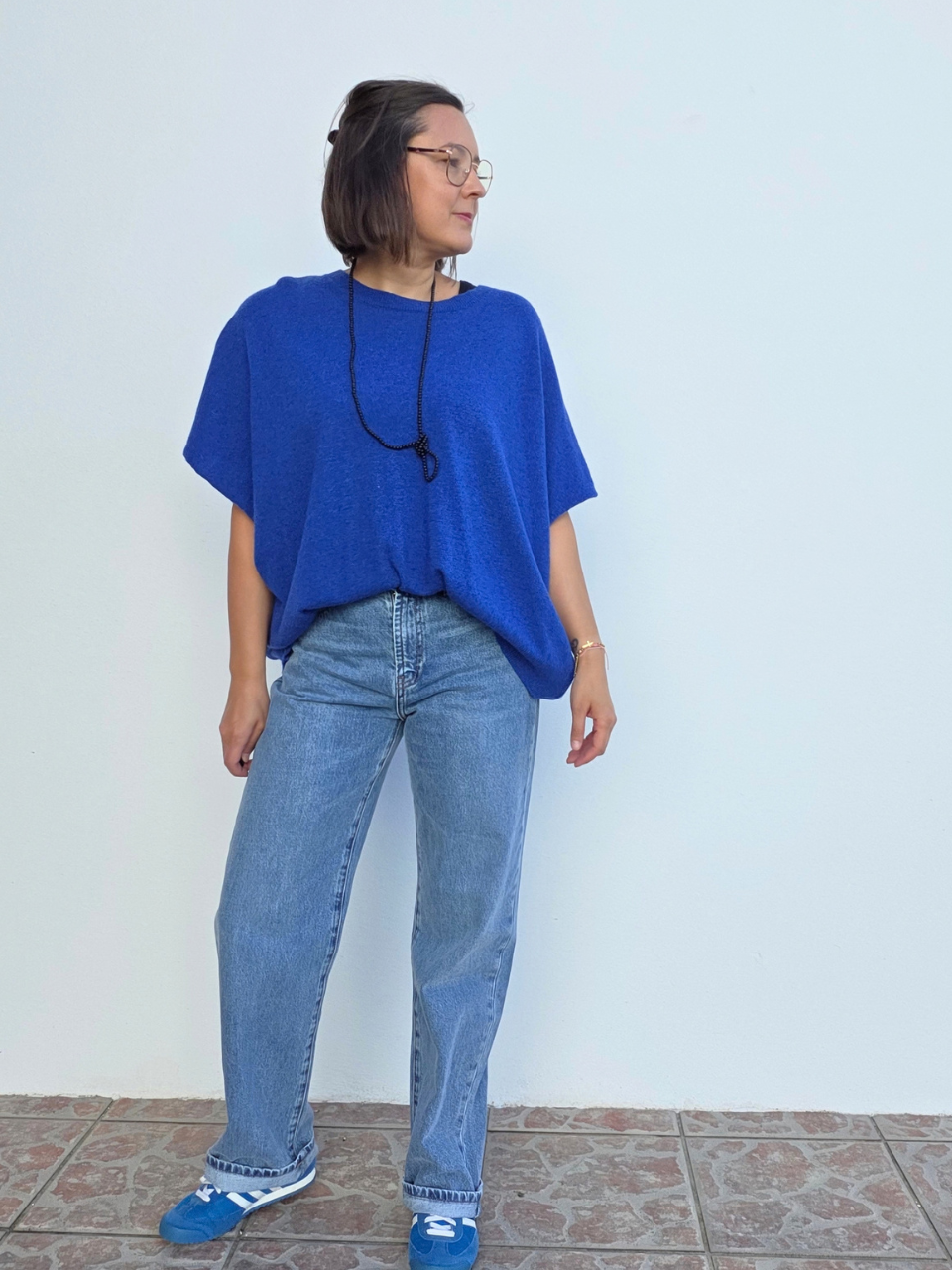 Pull oversize laine cachemire manches courtes