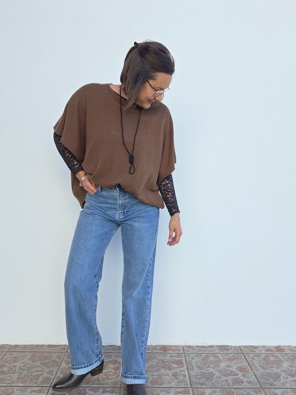 Pull oversize laine cachemire manches courtes