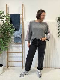 Pull sport chic femme manches 3/4 à bandes