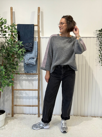 Pull sport chic femme manches 3/4 à bandes