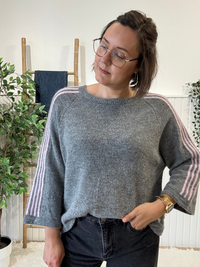 Pull sport chic femme manches 3/4 à bandes