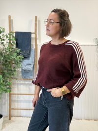 Pull sport chic femme manches 3/4 à bandes