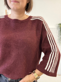 Pull sport chic femme manches 3/4 à bandes