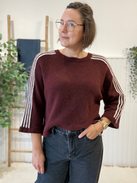 Pull sport chic femme manches 3/4 à bandes