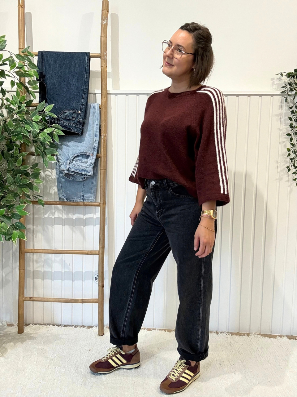 Pull sport chic femme manches 3/4 à bandes