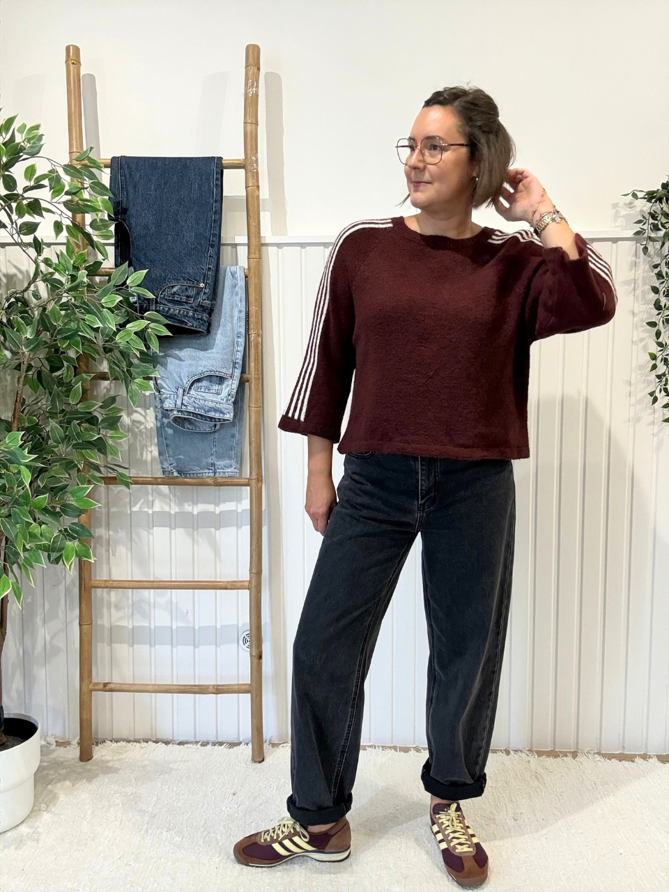 Pull sport chic femme manches 3/4 à bandes