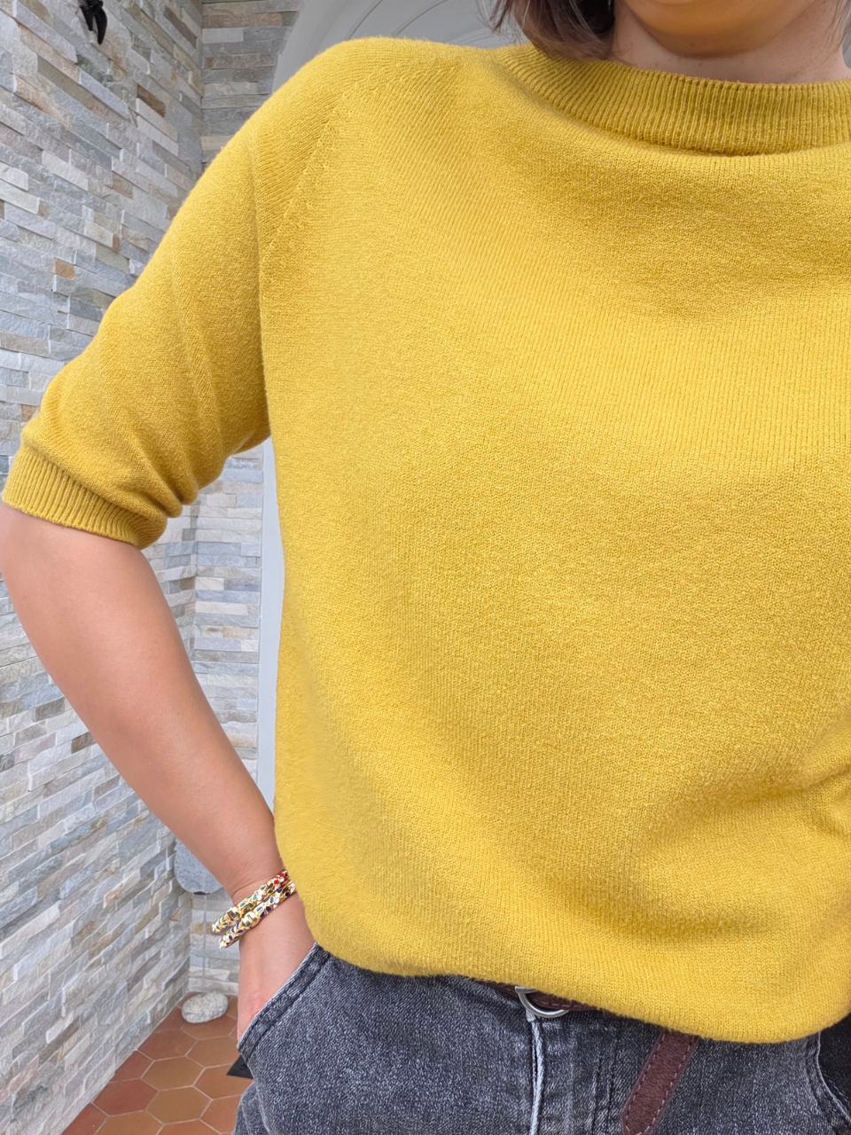 Pull manches courtes moutarde