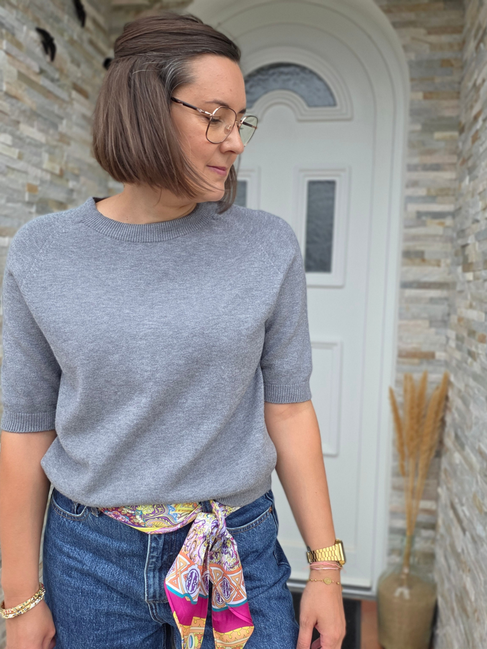 Pull manches courtes gris