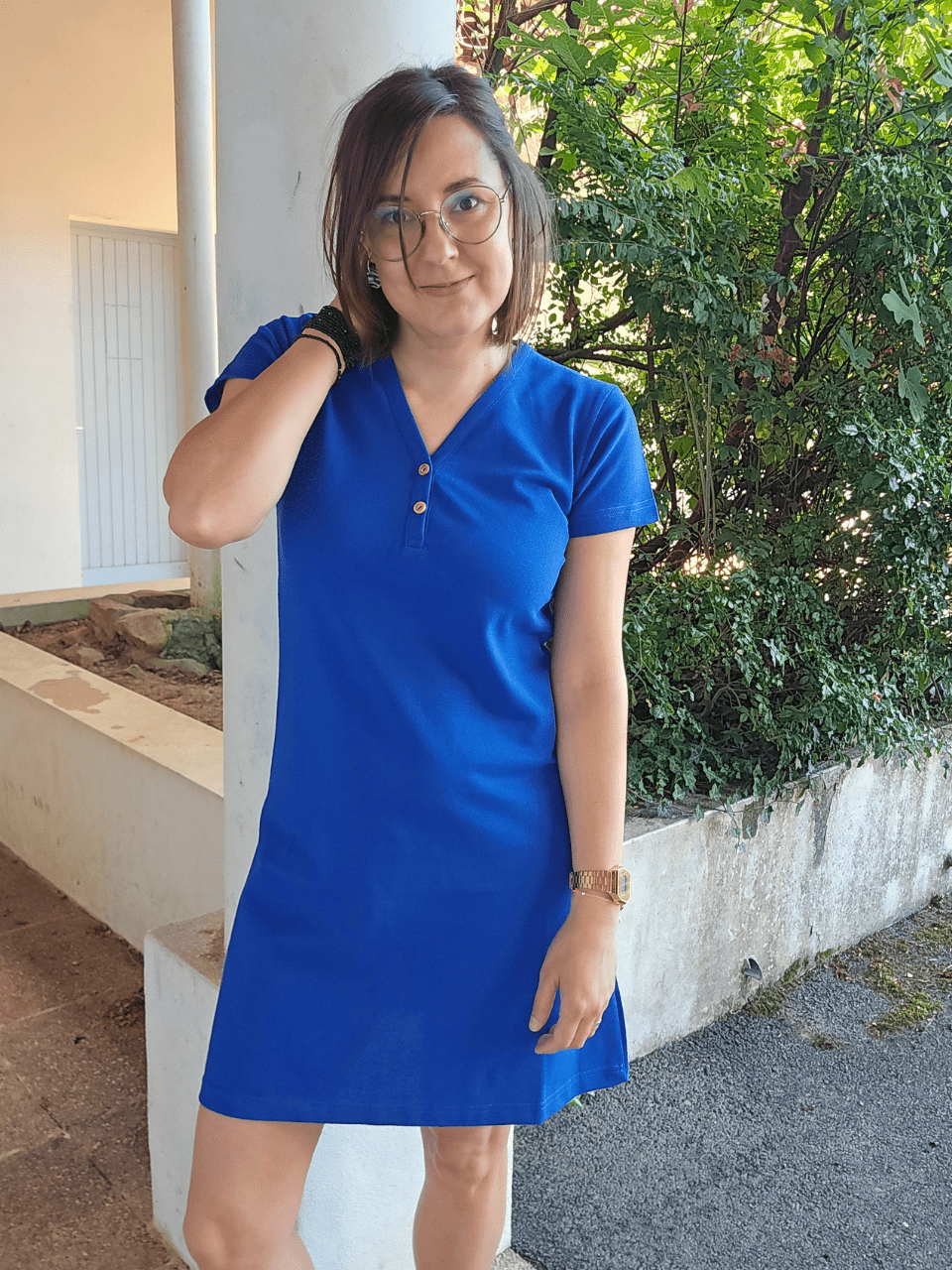 Robe courte bleu roi en coton piqué – Love By MD