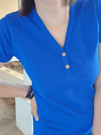 Robe courte bleu roi en coton piqué – Love By MD