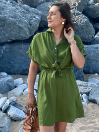 Robe courte verte gazon en coton & lin