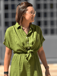 Robe courte verte gazon en coton & lin