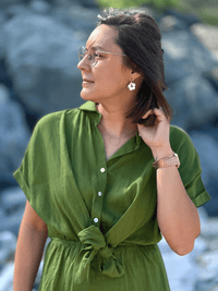 Robe courte verte gazon en coton & lin
