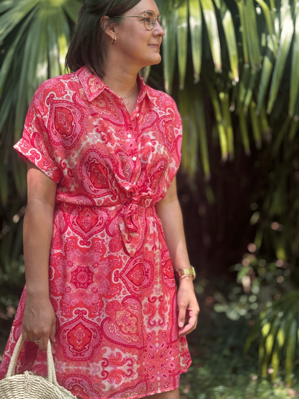 Robe fluide été imprimé cachemire fuchsia