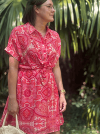Robe fluide été imprimé cachemire fuchsia