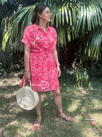 Robe fluide été imprimé cachemire fuchsia