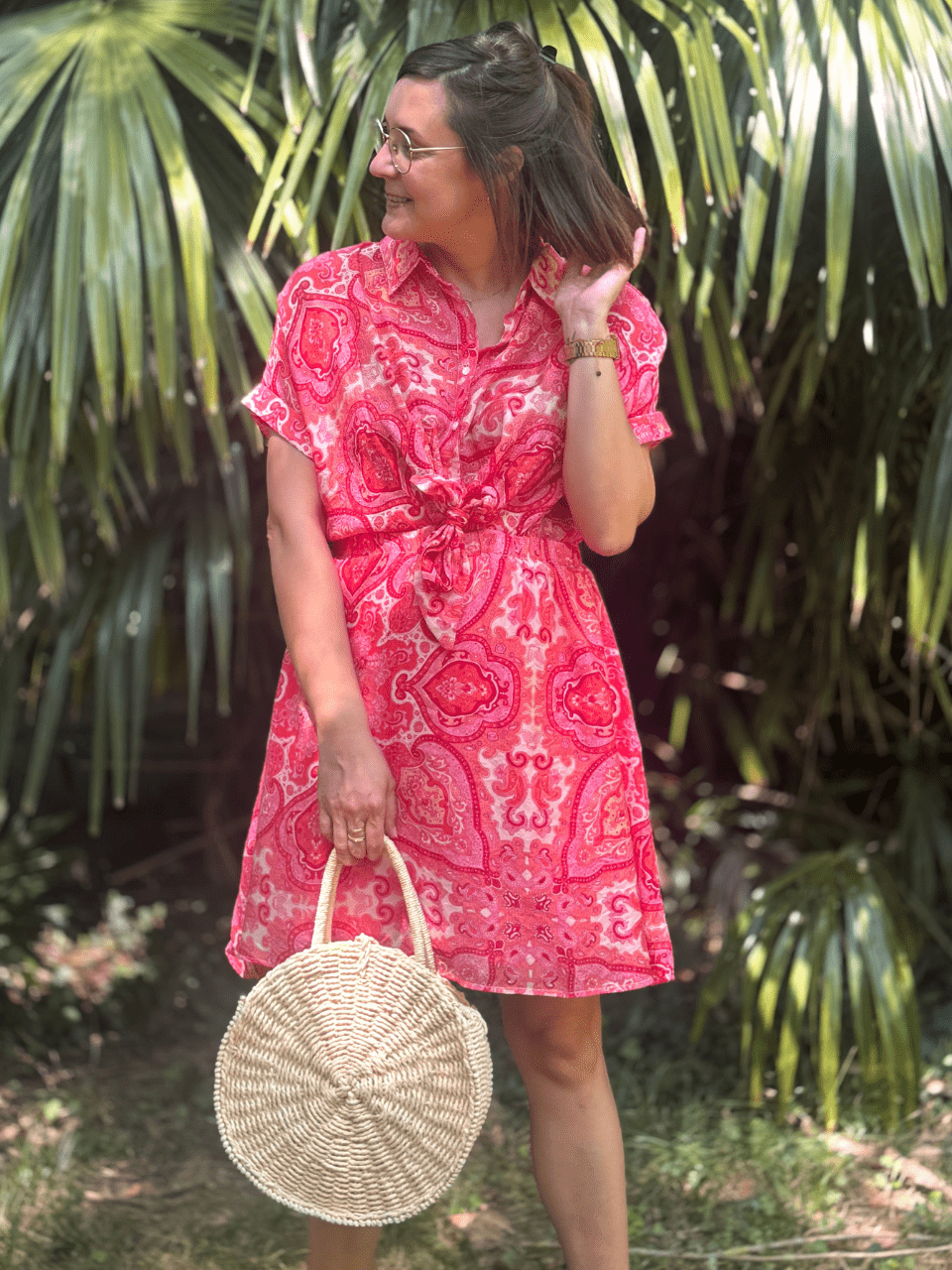 Robe fluide été imprimé cachemire fuchsia