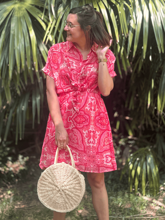 Robe fluide été imprimé cachemire fuchsia