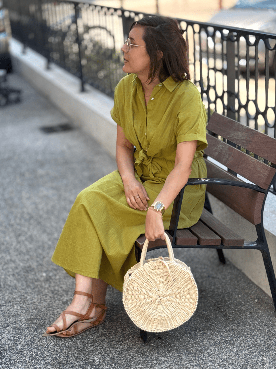 Robe longue verte olive à nœud