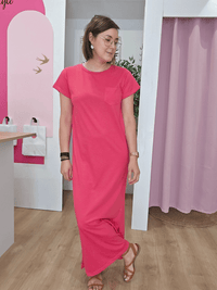 Robe tee-shirt longue fuchsia