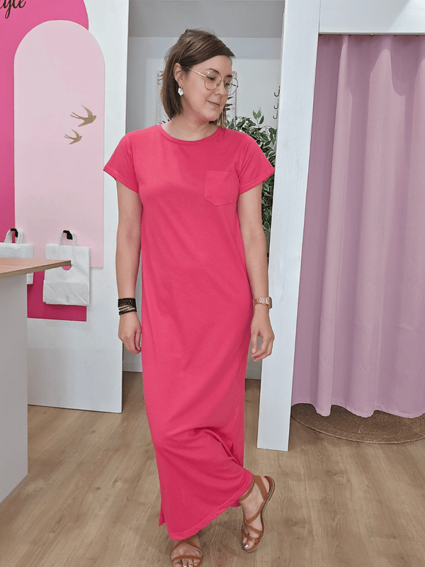 Robe tee-shirt longue fuchsia