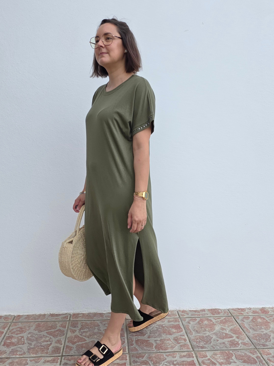 Robe longue tee-shirt détails cloutés – taille unique