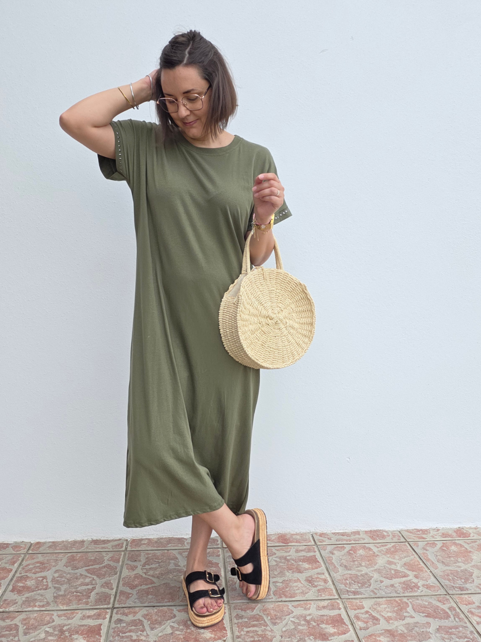 Robe longue tee-shirt détails cloutés – taille unique