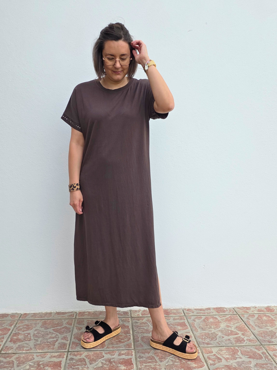 Robe longue tee-shirt détails cloutés – taille unique